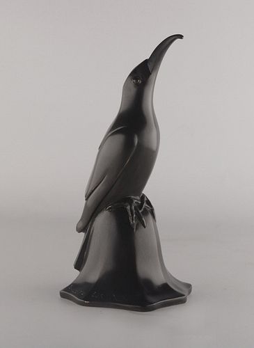 Art Deco bronze bird bell by Edouard-Marcel Sandoz. Susse Frères Ed, Susse Frères foundry seal. 