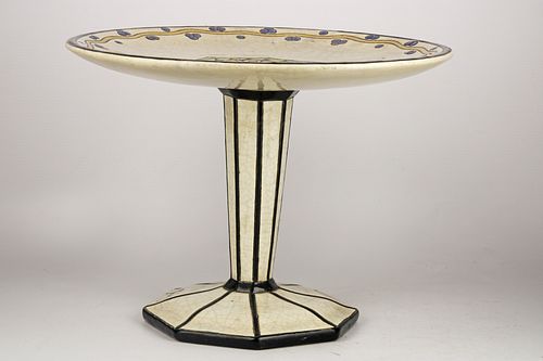 Art Deco centerpiece cup on octagonal pedestal by Longwy