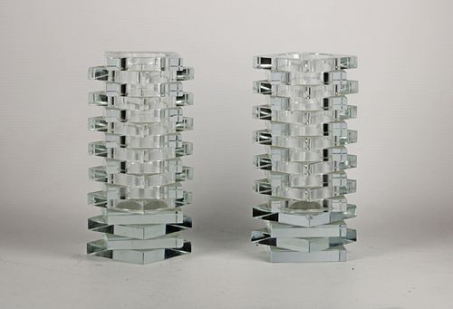 Pair of Italian glass vase geometrical shape