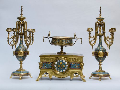 Garniture by Ferdinand Barbedienne clock and chandeliers