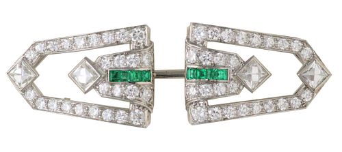 Art Deco Platinum Diamond Emerald Jabot