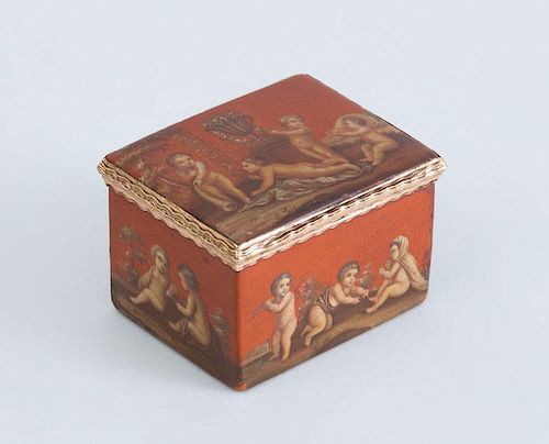 LOUIS XV GILT-METAL-MOUNTED RED LACQUER RECTANGULAR SNUFF BOX