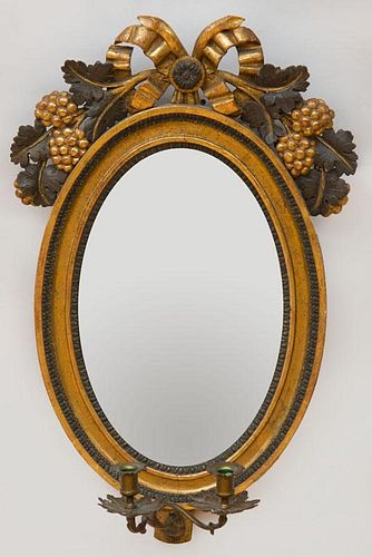 SWEDISH NEOCLASSICAL PAINTED AND PARCEL-GILT OVAL GIRANDOLE MIRROR
