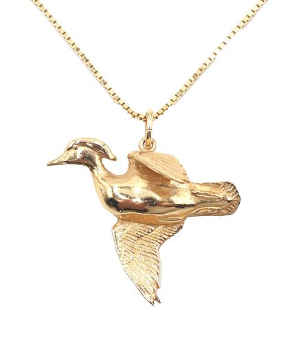 14K Yellow Gold Duck Pendent on 14K Chain