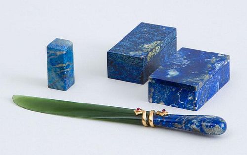 CARTIER GOLD-MOUNTED LAPIS LAZULI AND NEPHITE PAPER OPENER