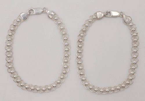Pair Sterling Silver Circular Link Bracelets