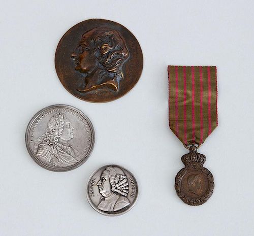 FRENCH BRONZE RELIEF MEDAL OF NAPOLEON I AND THREE OTHER MEDALLIONS