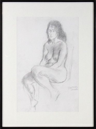 Raphael Soyer, Pencil Drawing, Nude Seated Woman