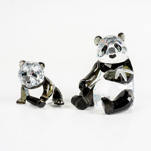 Pair of Swarovski Crystal Figurines, Mother & Cub Pandas