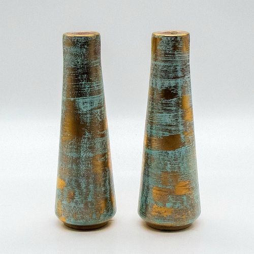 Pair Of Vintage Golden Bud Vases With Faded Paint Effect