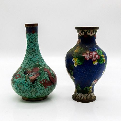 2pc Antique Chinese Cloisonne Bud Vases
