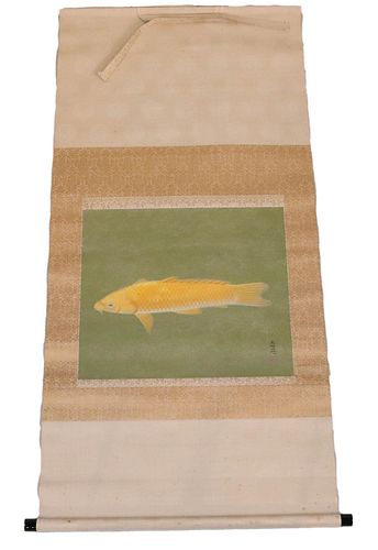 Japanese Scroll Painting with Image of a Carp