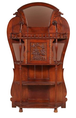 Art Nouveau Carved Mahogany Display Cabinet