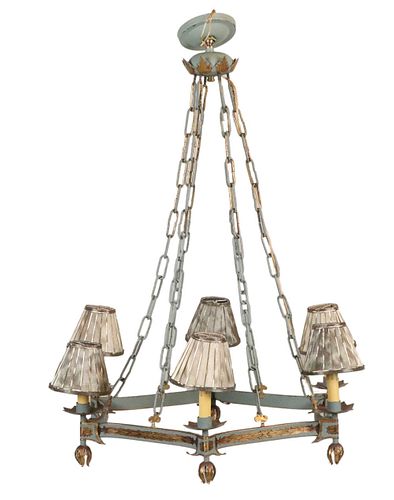 French Blue Painted Six Light Chandelier