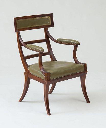 REGENCY STYLE CARVED MAHOGANY ARMCHAIR, DESIGNED BY MRS. MACDOUGAL, 20H CENTURY