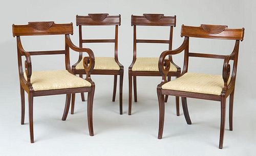 SET OF EIGHT REGENCY CARVED MAHOGANY DINING CHAIRS