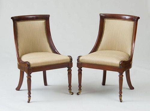 PAIR OF WILLIAM IV STYLE CARVED MAHOGANY SIDE CHAIRS