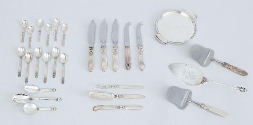 GROUP OF GEORG JENSEN SILVER FLATWARE AND A SMALL TRAY