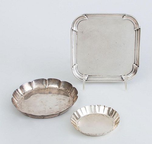 GEORGE I SILVER WAITER AND TWO SILVER SWEETMEAT DISHES