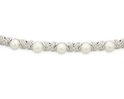 A Bulgari cultured pearl and diamond necklace