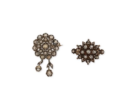 Two antique diamond brooches