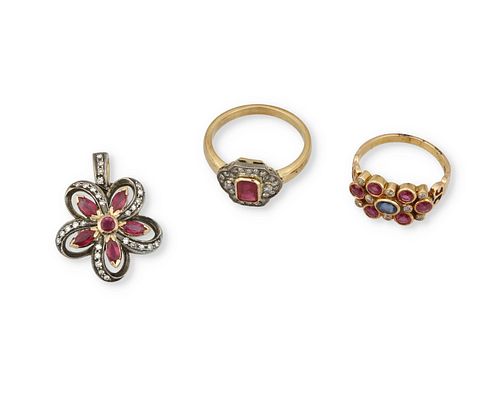 A group of ruby, sapphire and diamond jewelry items