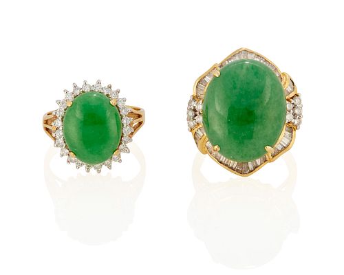 Two jade and diamond rings