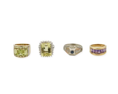 A group of four gemstone rings