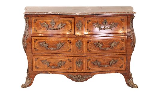 Regence Marble Top Inlaid Kingwood Commode