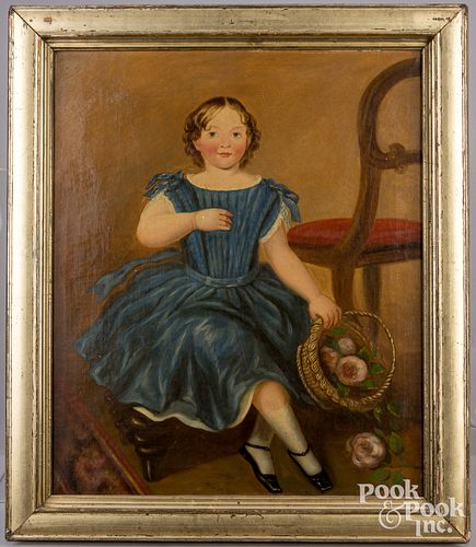 Oil on canvas portrait of a girl with basket