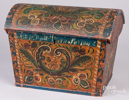 Scandinavian painted dome lid box, 19th c.