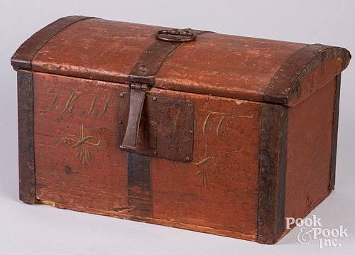 Scandinavian painted dome lid trunk, dated 1866