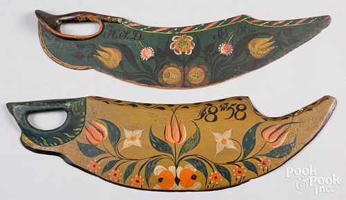 Two Scandinavian painted scutching knives, 19th c.