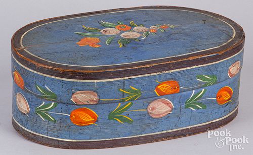 Continental painted bentwood brides box, 19th c.