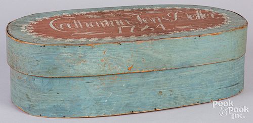 Painted bentwood brides box, dated 1784
