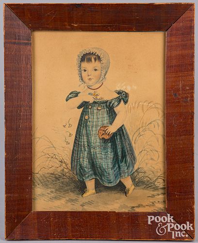 Watercolor portrait of a child, mid 19th c.