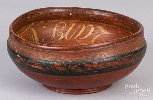 Scandinavian carved and painted bowl, dated 1862