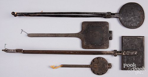 Four iron wafer irons, 19th c.