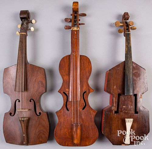 Three folk art homemade violins, 19th/20th c.