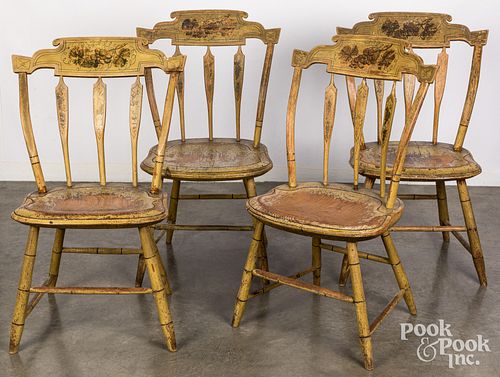 Set of four painted arrowback chairs, 19th c.