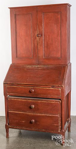 Painted pine secretary desk, 19th c.
