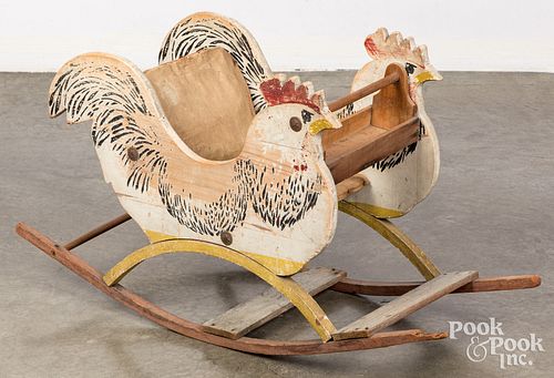 Painted chicken child's rocker, early 20th c.