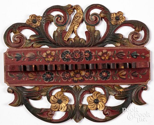 Scandinavian carved and painted spoon rack