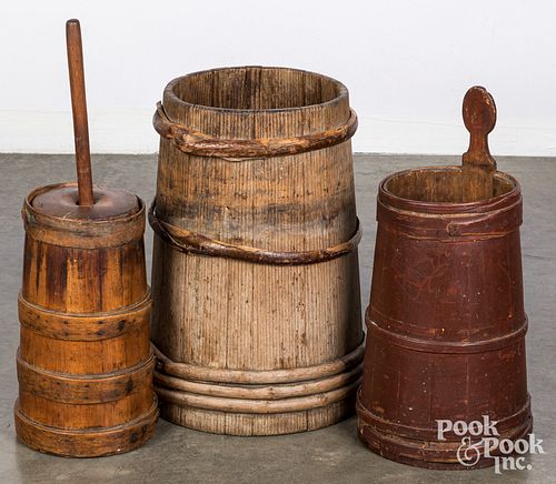 Scandinavian painted piggin, barrel, and churn