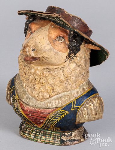 Unusual papier-mâché dressed sheep candy container