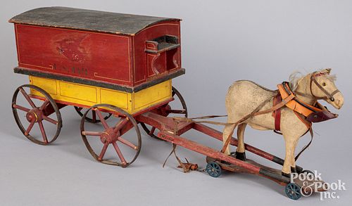 Painted toy horse drawn US Mail wagon, ca. 1900