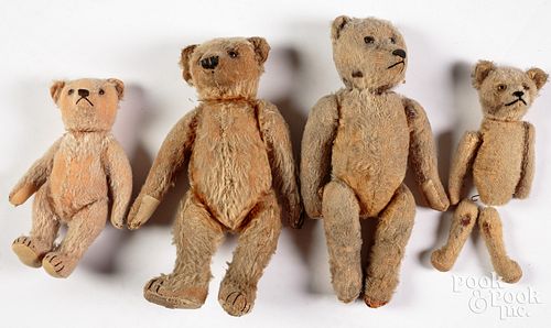 Four mohair teddy bears, early to mid 20th c.