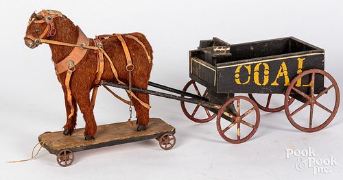 Painted wood horse drawn coal wagon, ca. 1900