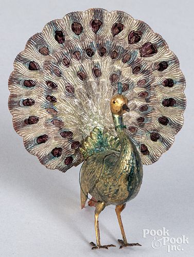 Dresden peacock Christmas ornament