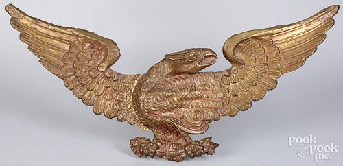 Embossed brass eagle flag holder, 19th c.